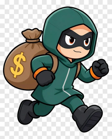 Cartoon Robber Running With A Bag Of Money PNG