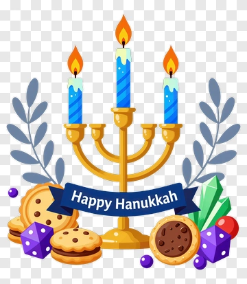 Happy Hanukkah Menorah With Cookies And Dice PNG