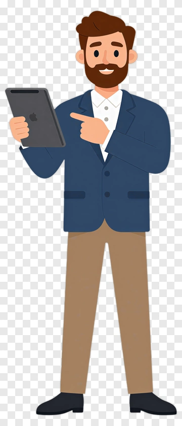 Cartoon Businessman Holding A Tablet PNG