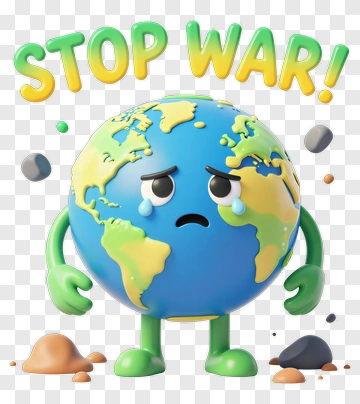 Cartoon Earth With A Stop War Message PNG