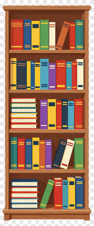 Colorful Bookshelf Filled With Various Books PNG