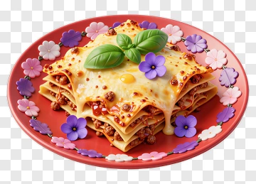 Delicious Lasagna On A Decorative Plate PNG