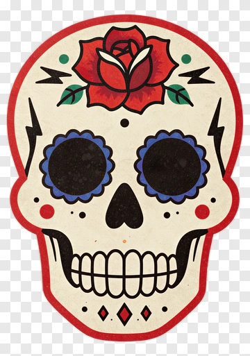 Colorful Sugar Skull With Rose PNG