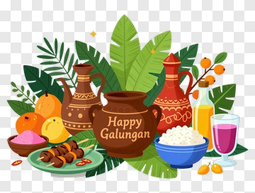 Happy Galungan Celebration With Traditional Food And Drinks PNG