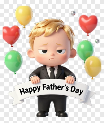 Cartoon Boy Holding A Happy Father's Day Banner PNG