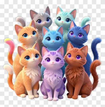 Colorful Cartoon Cats Group PNG