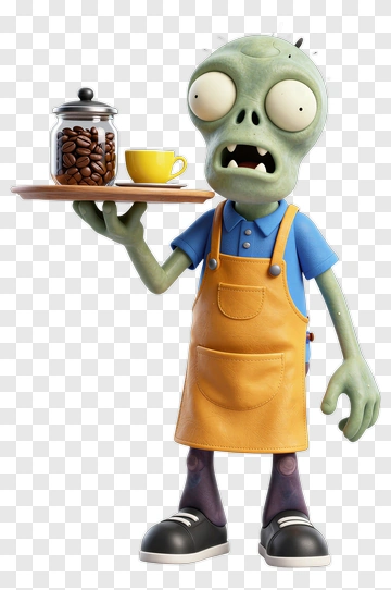 Zombie Barista Holding A Coffee Tray PNG