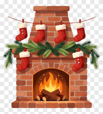 Christmas Fireplace With Stockings And Fire PNG