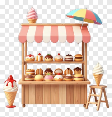 Ice Cream Stand With Various Desserts PNG