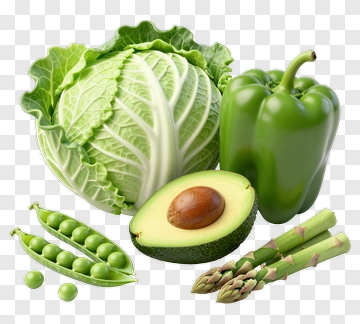Fresh Green Vegetables Including Cabbage And Avocado PNG