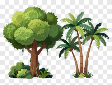 Colorful Tree And Palm Composition PNG