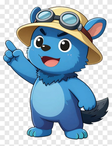 Cartoon Blue Wolf Character Wearing A Hat PNG