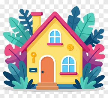 Colorful House Surrounded By Tropical Plants PNG