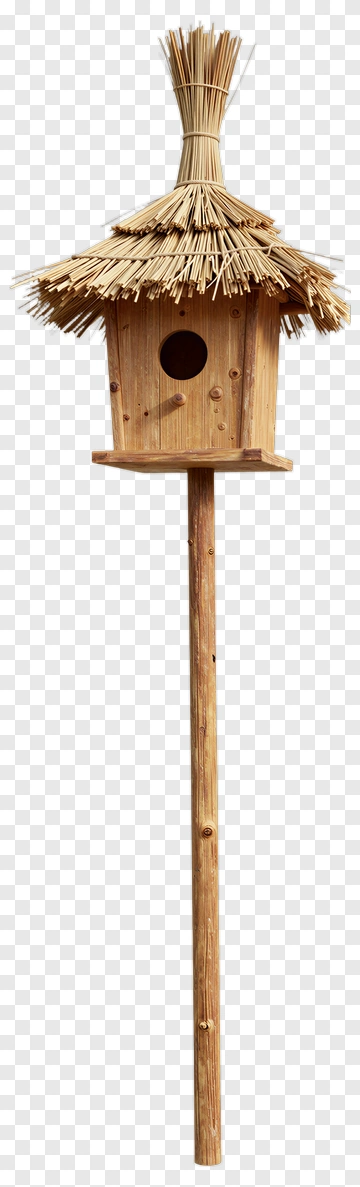 Wooden Birdhouse With Straw Roof PNG