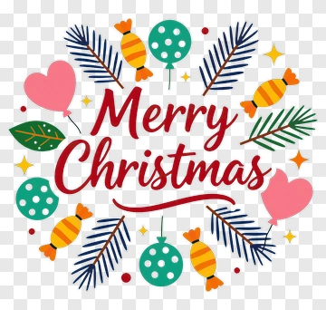 Merry Christmas Decoration With Candies And Leaves PNG