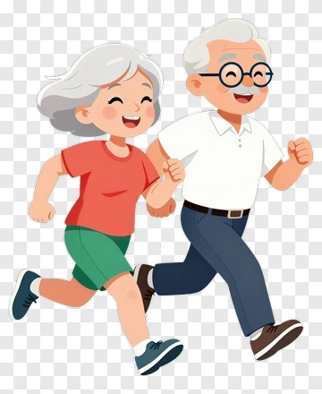 Happy Elderly Couple Running Together PNG