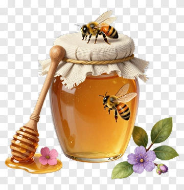 Honey Jar With Bees And Flowers PNG