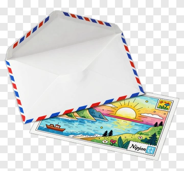 Colorful Postcard Inside An Open Envelope PNG