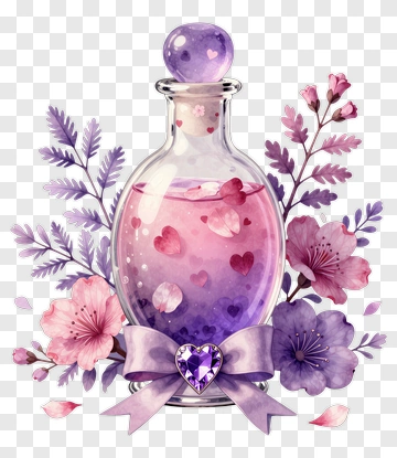 Colorful Potion Bottle Surrounded By Flowers PNG