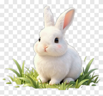 Cute White Rabbit Sitting In Grass PNG