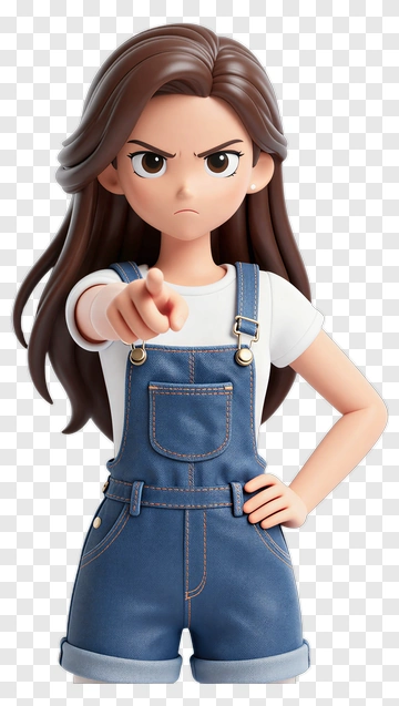 Cartoon Girl Pointing With An Angry Expression PNG