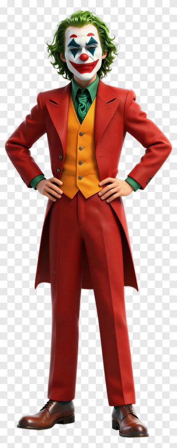 Cartoon Joker Character In Red Suit PNG
