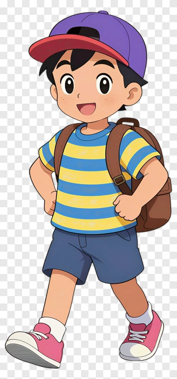 Cartoon Boy Walking With Backpack PNG