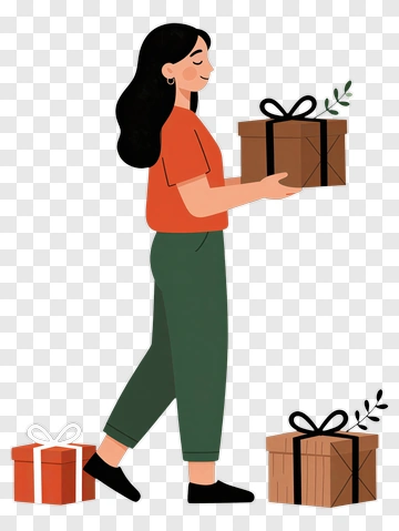 Woman Carrying Gift Boxes PNG