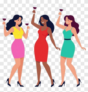 Group Of Women Celebrating With Wine Glasses PNG