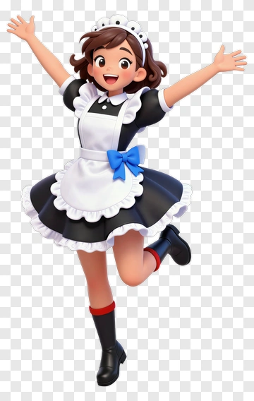 Cartoon Maid With A Blue Bow PNG