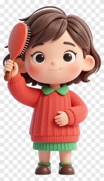 3D Girl Holding A Hairbrush PNG