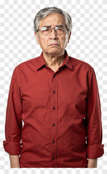 Serious Older Man In Red Shirt PNG