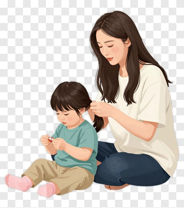 Mother Styling Daughter's Hair PNG