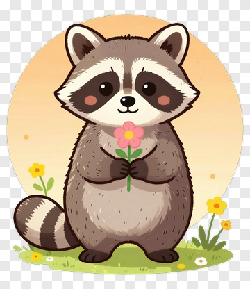 Cartoon Raccoon Holding A Flower PNG