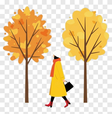 Woman Walking Between Autumn Trees PNG