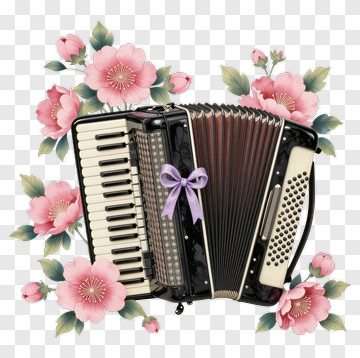 Accordion Surrounded By Pink Flowers PNG