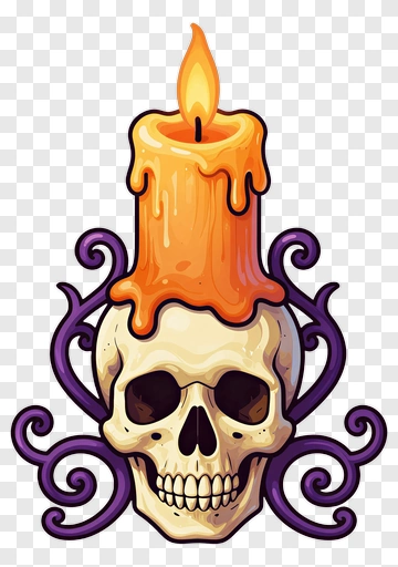 Cartoon Skull With Candle PNG