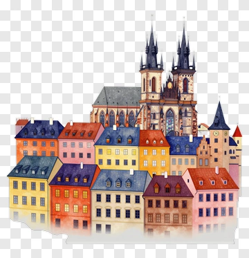 Colorful Watercolor Cityscape With Cathedral PNG