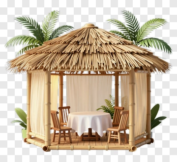 Bamboo Gazebo With Chairs And Table PNG