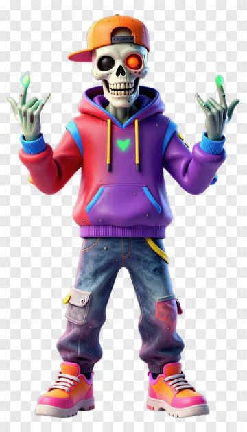 Cartoon Skeleton Wearing Colorful Hoodie PNG