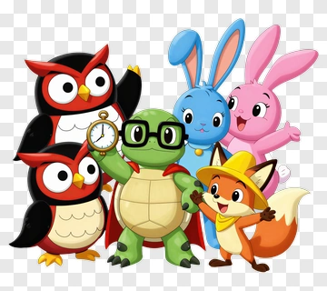 Cartoon Animal Group With A Turtle And Owls PNG