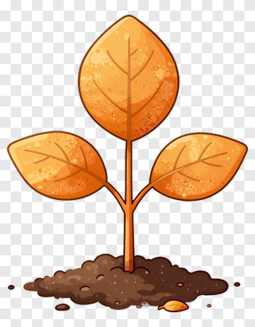 Cartoon Plant With Orange Leaves In Soil PNG