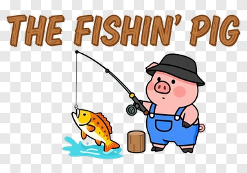 Cartoon Pig Fishing With A Fish PNG