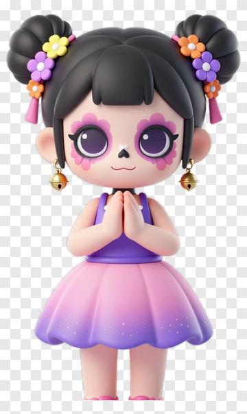 Cartoon Girl With Skull Face And Purple Dress PNG