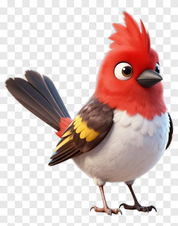 Cartoon Bird With Red Head And Colorful Wings PNG