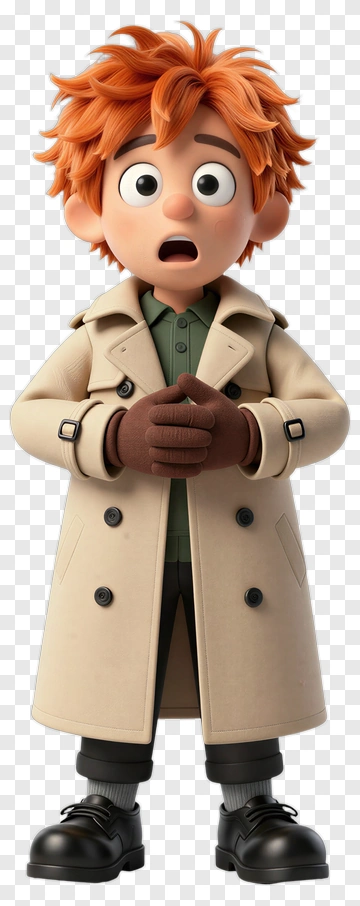 Cartoon Boy In A Beige Coat Looking Surprised PNG