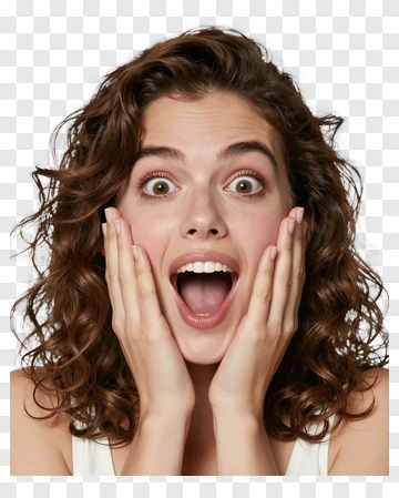 Surprised Woman Smiling With Hands On Face PNG