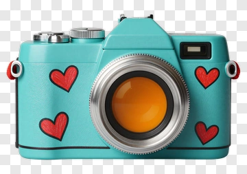 Camera With Heart Decorations PNG