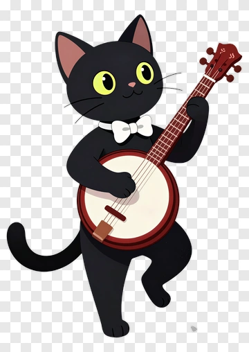 Cartoon Cat Playing A Banjo PNG