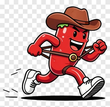 Cartoon Chili Pepper Running In A Cowboy Hat PNG